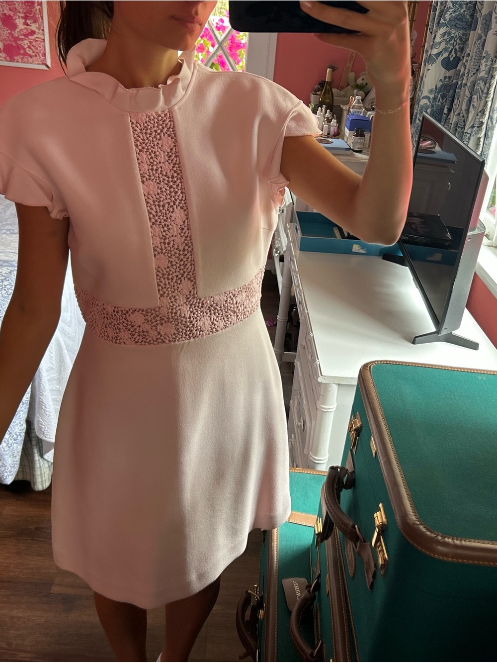 Pale Pink Textured Waist Midi Dress
